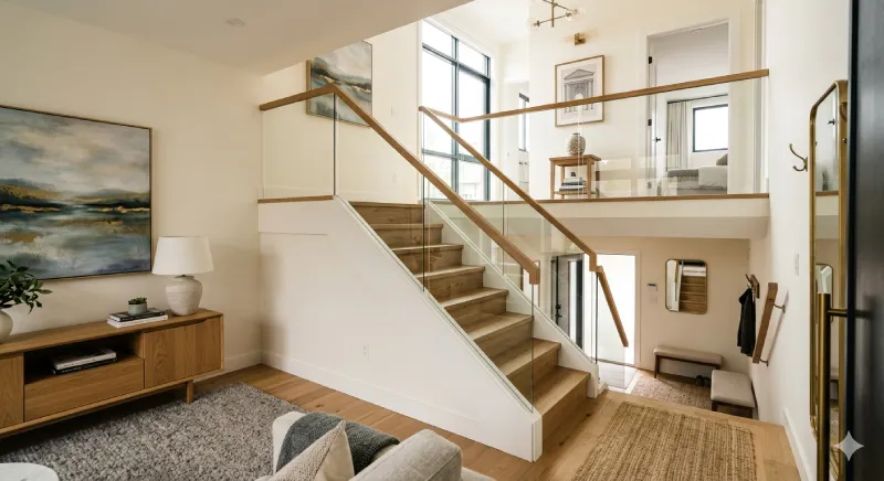 Townhouse and unit staging example with multi-level living area styling